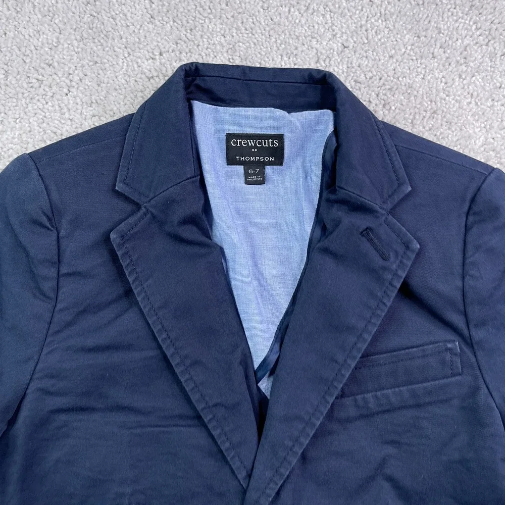 J Crew Crewcuts‎ Blazer Boys 6-7 Blue Cotton Thompson Jacket Coat Church Wedding